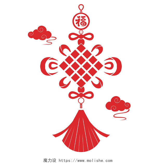 红色剪纸中国结主题插画元素传统装饰新年春节